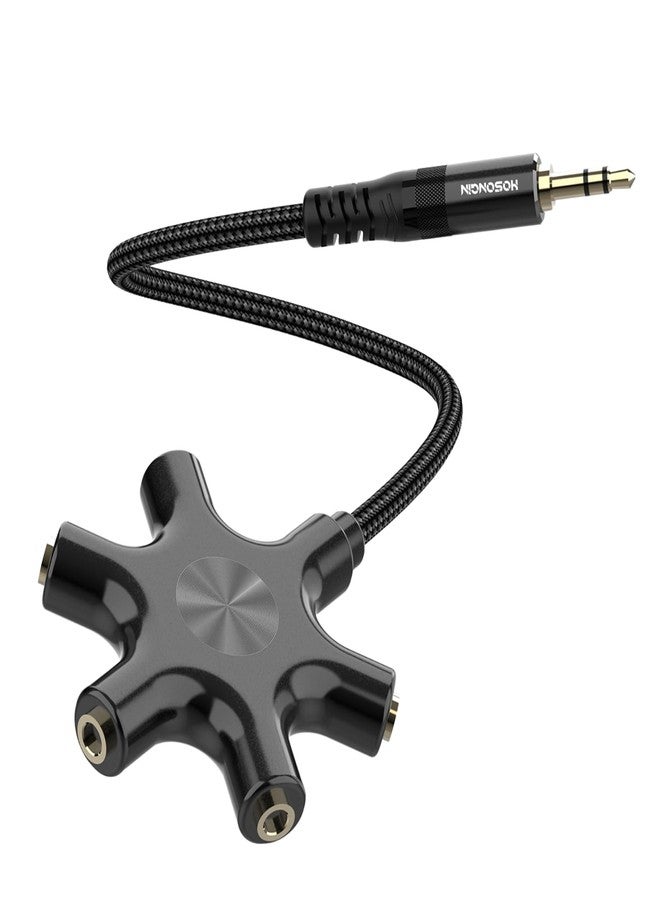 HOSONGIN 5-Way Headphone Splitter - 3.5mm Audio Sharing Hub with Braided Cable & Gold-Plated Connectors - Compatible with Smartphones Tablets Laptops MP3 Players - Perfect for Travel School Family Fun - Image 1