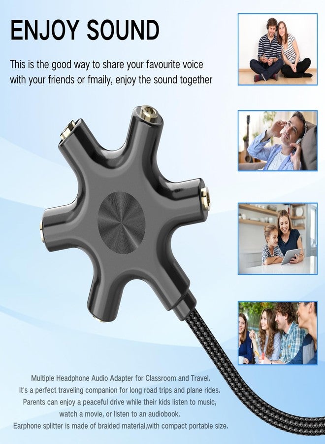 HOSONGIN 5-Way Headphone Splitter - 3.5mm Audio Sharing Hub with Braided Cable & Gold-Plated Connectors - Compatible with Smartphones Tablets Laptops MP3 Players - Perfect for Travel School Family Fun - Image 3