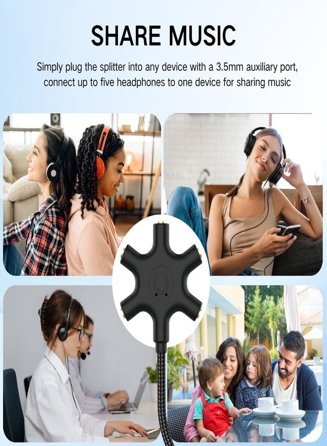 HOSONGIN 5-Way Headphone Splitter - 3.5mm Audio Sharing Hub with Braided Cable & Gold-Plated Connectors - Compatible with Smartphones Tablets Laptops MP3 Players - Perfect for Travel School Family Fun - Image 5