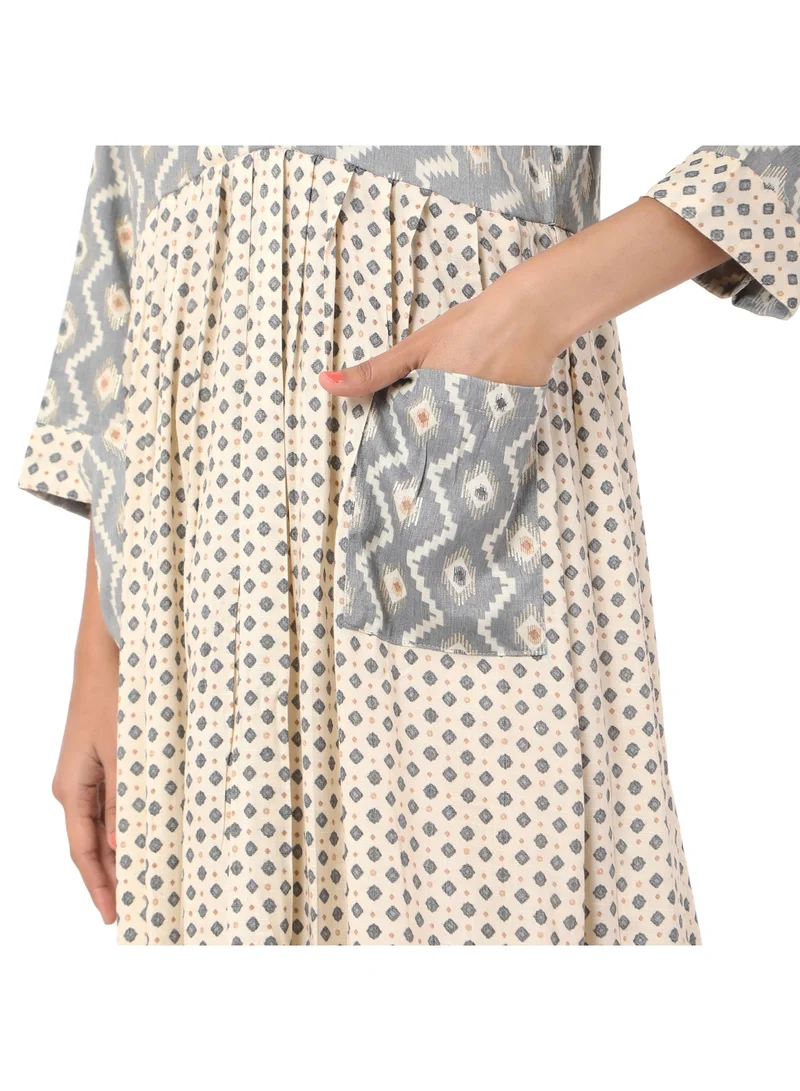 HANA & SARA SHORT BLUE COLOUR STYLISH HIGH QUALITY PRINTED WITH FRONT BUTTONED STYLED ARABIC KAFTAN JALABIYA DRESS