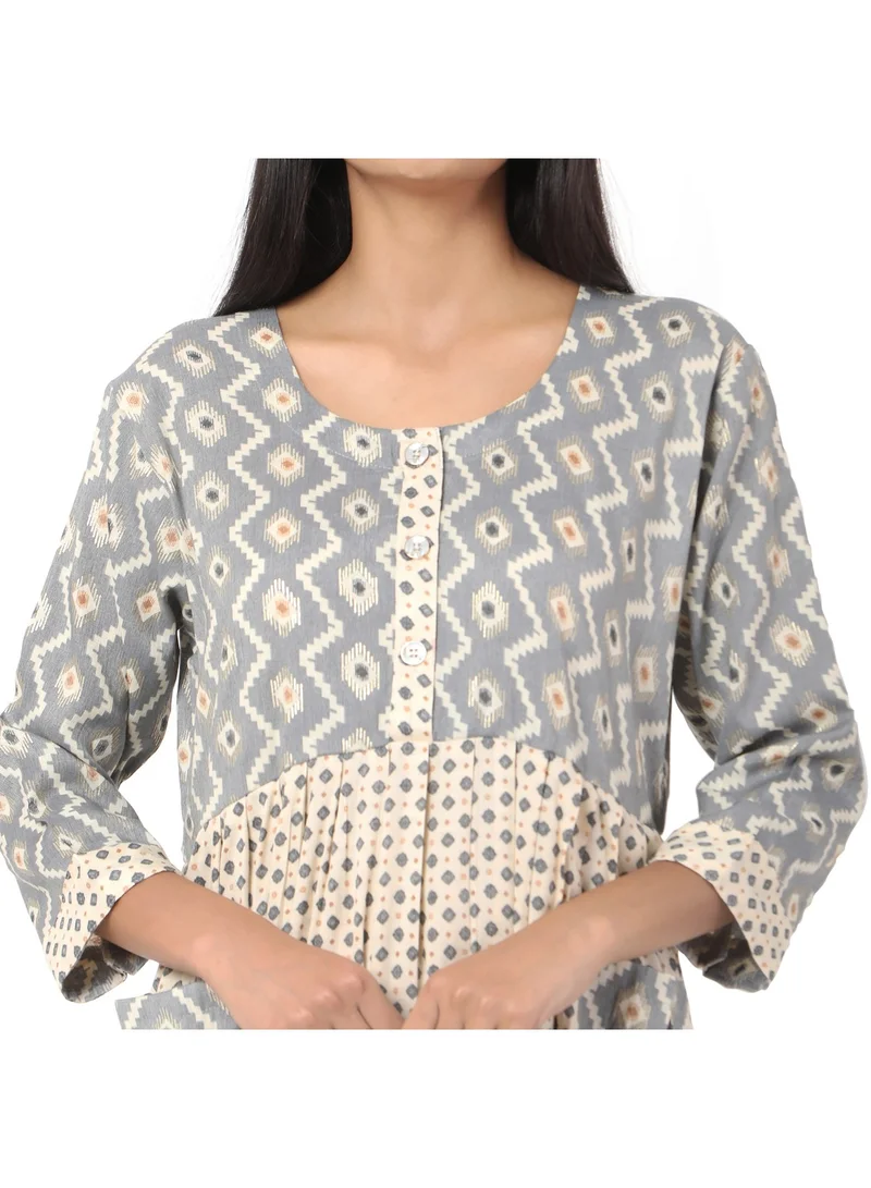 HANA & SARA SHORT BLUE COLOUR STYLISH HIGH QUALITY PRINTED WITH FRONT BUTTONED STYLED ARABIC KAFTAN JALABIYA DRESS