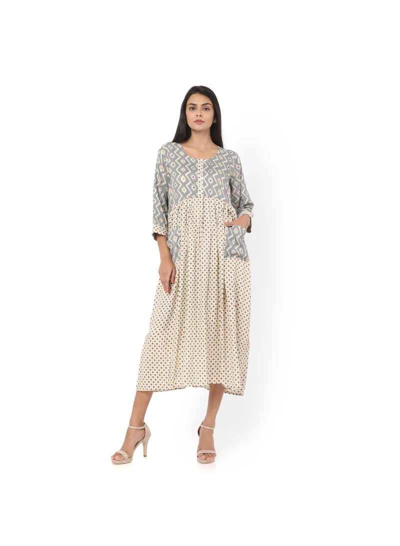 HANA & SARA SHORT BLUE COLOUR STYLISH HIGH QUALITY PRINTED WITH FRONT BUTTONED STYLED ARABIC KAFTAN JALABIYA DRESS