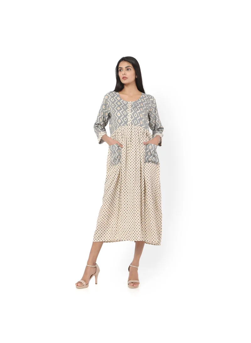 HANA & SARA SHORT BLUE COLOUR STYLISH HIGH QUALITY PRINTED WITH FRONT BUTTONED STYLED ARABIC KAFTAN JALABIYA DRESS