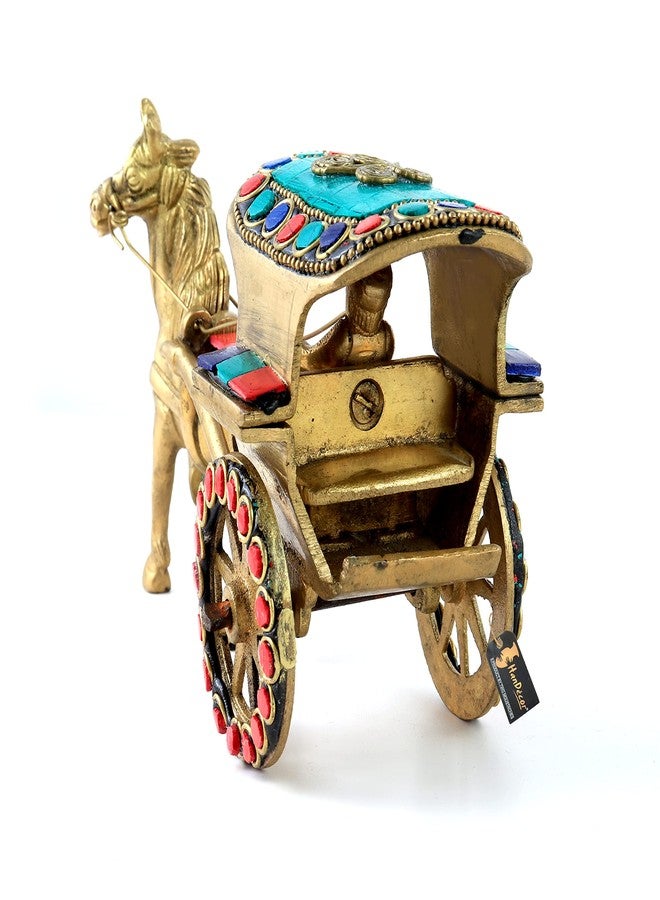 Two Moustaches Gemstone Work Brass Horse Cart Replica Showpiece, Standard, Pack of 1 - Image 4