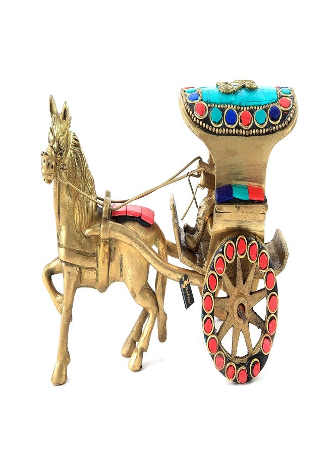 Two Moustaches Gemstone Work Brass Horse Cart Replica Showpiece, Standard, Pack of 1 - Image 2