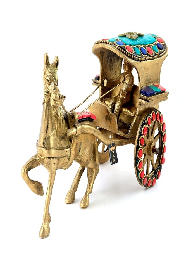 Two Moustaches Gemstone Work Brass Horse Cart Replica Showpiece, Standard, Pack of 1 - Image 1