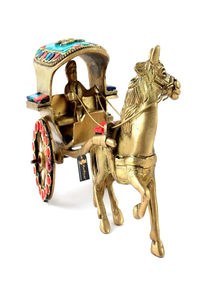 Two Moustaches Gemstone Work Brass Horse Cart Replica Showpiece, Standard, Pack of 1 - Image 3