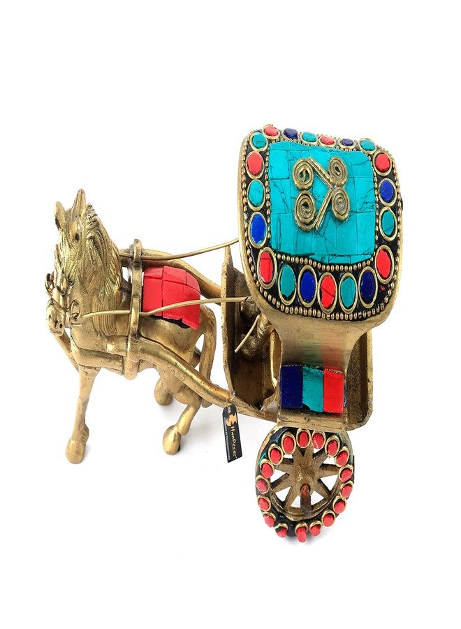 Two Moustaches Gemstone Work Brass Horse Cart Replica Showpiece, Standard, Pack of 1 - Image 5