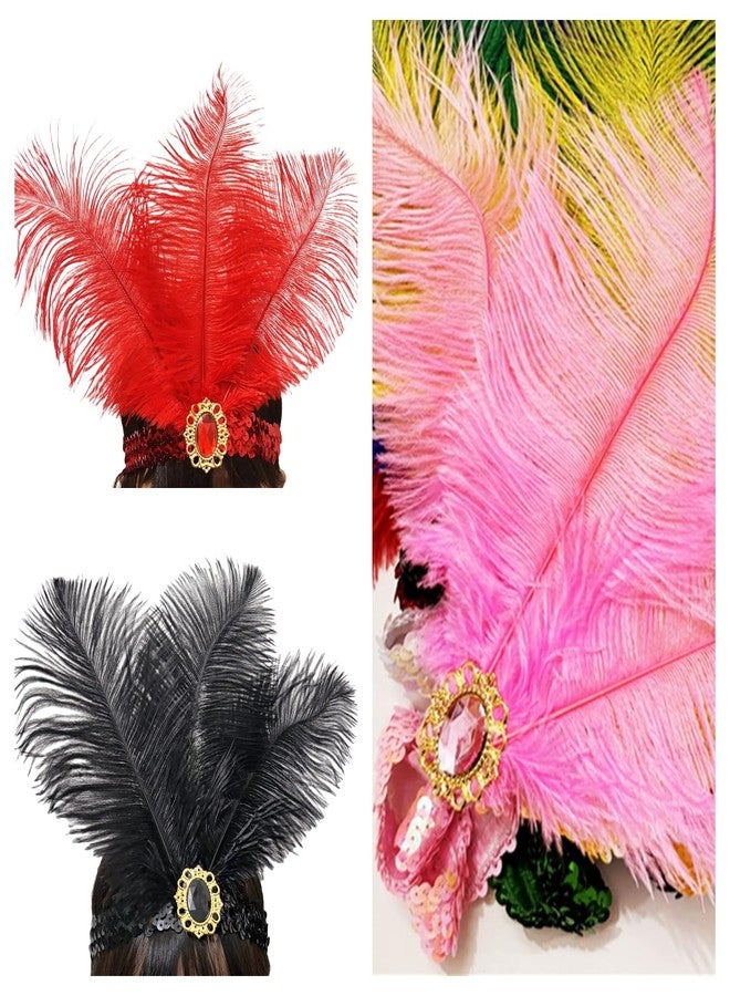 XKTEI 2pcs Sequins Feather Headpiece,1920s Flapper Headband,Mardi Gras Carnival Party Headwear Costume Accessory Women Headdress (Red-A) - Image 5
