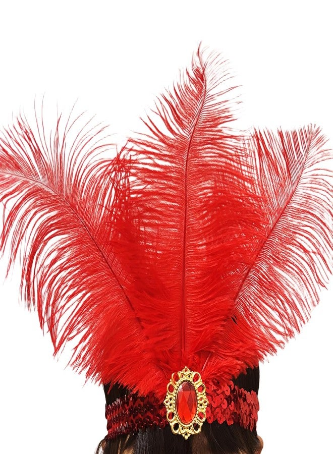 XKTEI 2pcs Sequins Feather Headpiece,1920s Flapper Headband,Mardi Gras Carnival Party Headwear Costume Accessory Women Headdress (Red-A) - Image 4