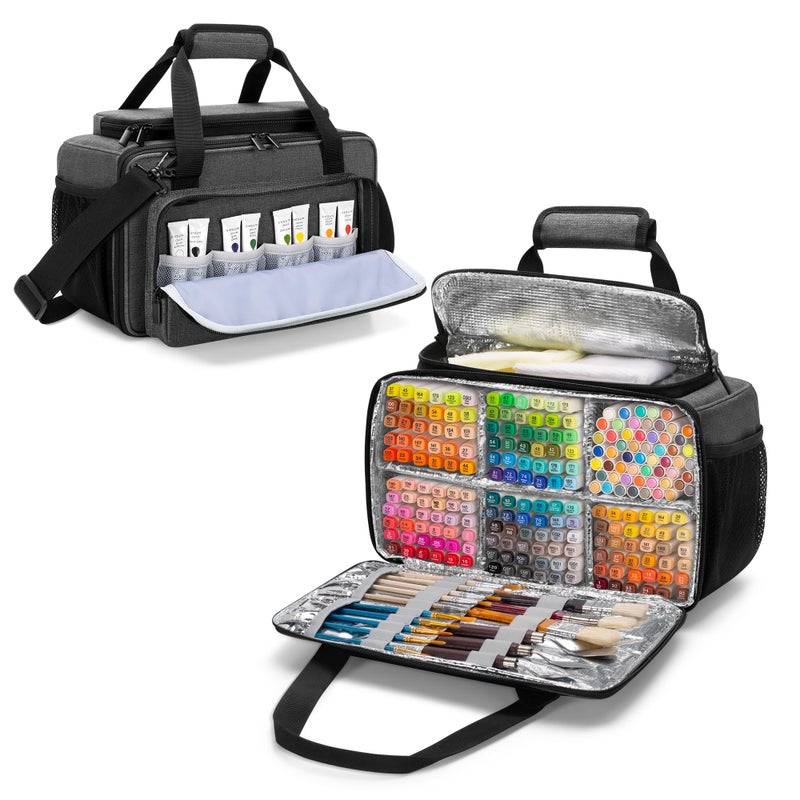 GRAOSO Marker Storage Bag Marker Case Organizer Hold up to 216 Markers Carrying Case with Shoulder Strap and Handle with Dividers and Easy Cleaning Liner Markers Length up to 5113 cm Grey - Image 2