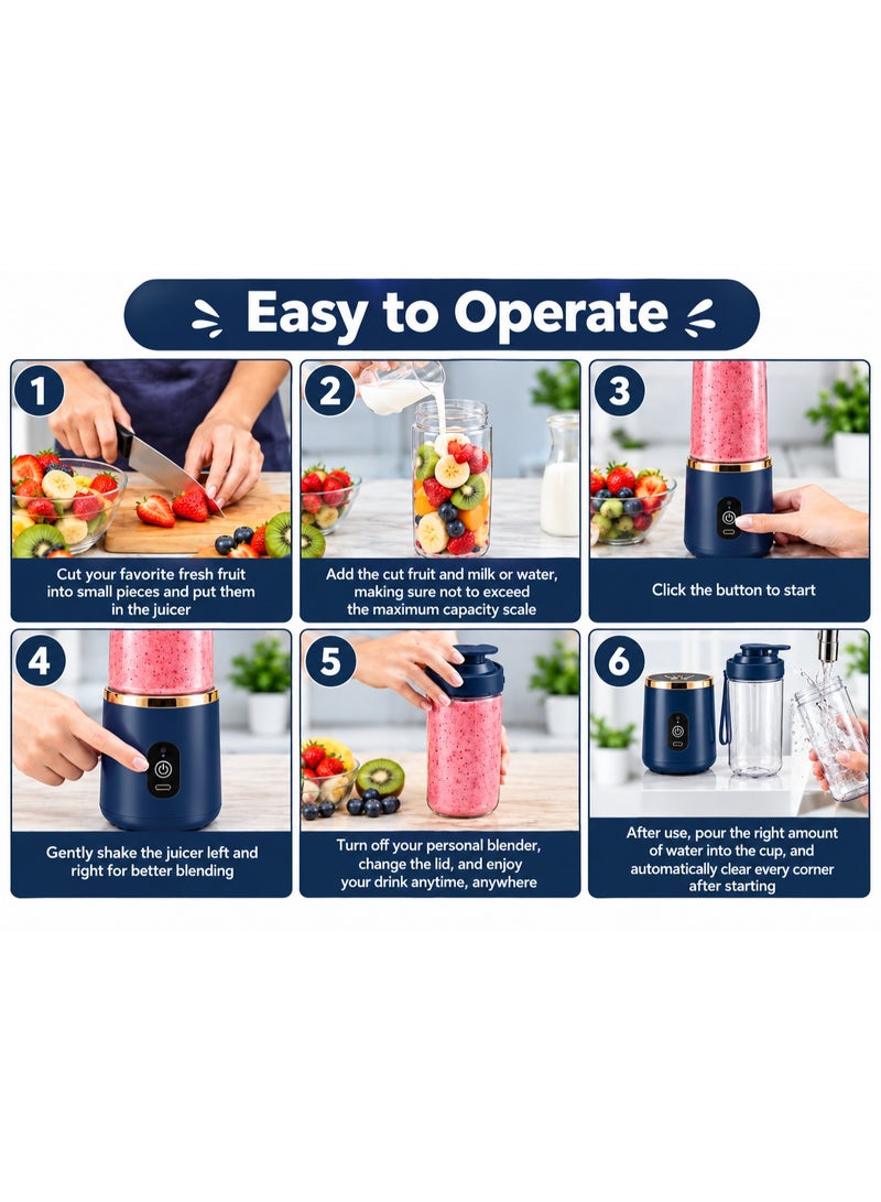 400ml Portable Electric Blender & Juicer Cup, USB Rechargeable Personal Smoothie Maker with 6 Stainless Steel Blades - Image 2