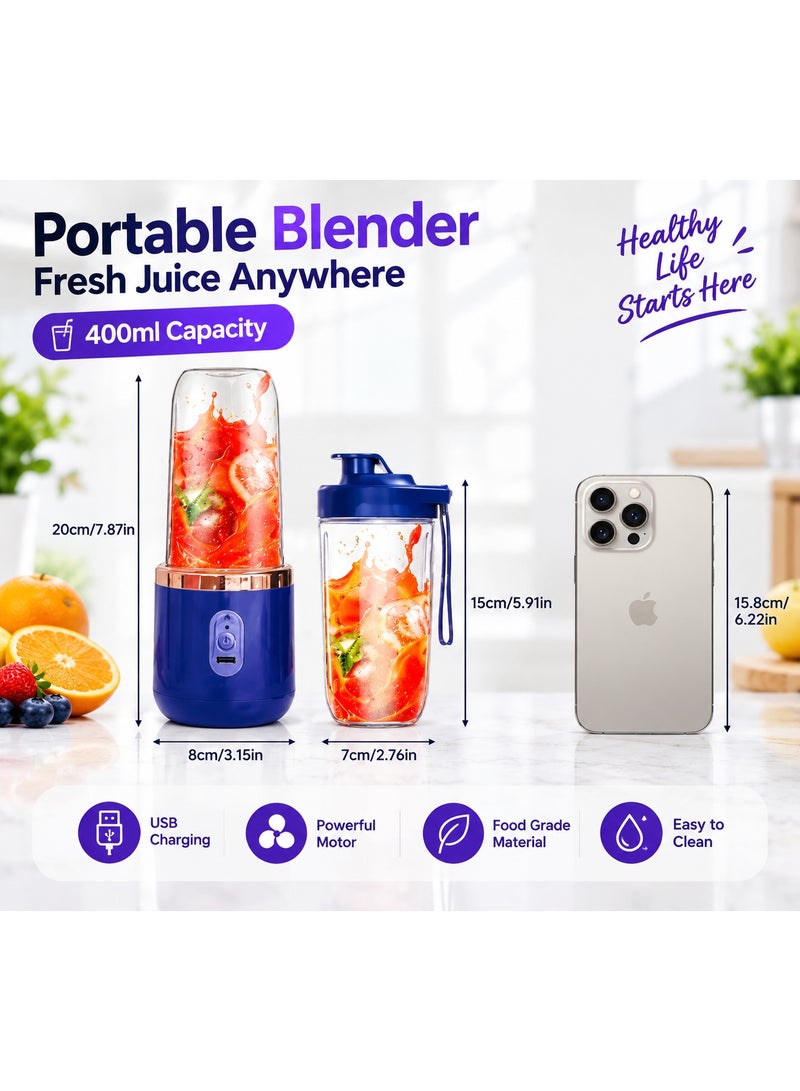400ml Portable Electric Blender & Juicer Cup, USB Rechargeable Personal Smoothie Maker with 6 Stainless Steel Blades - Image 4