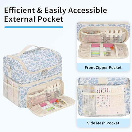 CUBETASTIC Nail Polish Organizer & Storage Bag for 48 Bottles & Full-Size Lamp, Double-Layer Travel Case Box for Nail Supplies, Manicure Kit & Pedicure Tools (Blue Floral, 48 Slots) - Image 3
