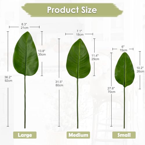 DILATATA 3 Pack Artificial Bird of Paradise Leaves with Long Stem for Vase Fake Tropical Plants Palm Leaves Realistic Banana Leaves for Home Wedding Party Decor - Image 3