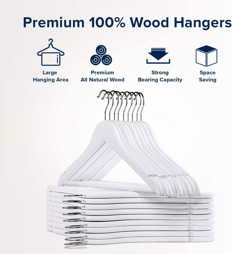 HOUSE DAY Wooden Hanger 16 Pack Non-Slip Suit Hangers With Smooth Finish - Premium Clothes Hangers for Dress and Coat (White) - Image 4