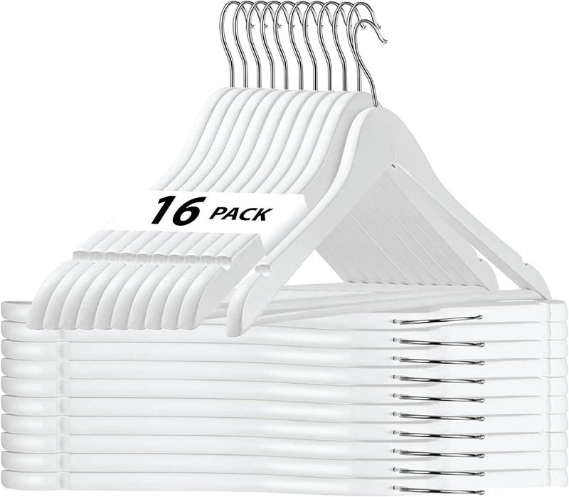 HOUSE DAY Wooden Hanger 16 Pack Non-Slip Suit Hangers With Smooth Finish - Premium Clothes Hangers for Dress and Coat (White) - Image 1