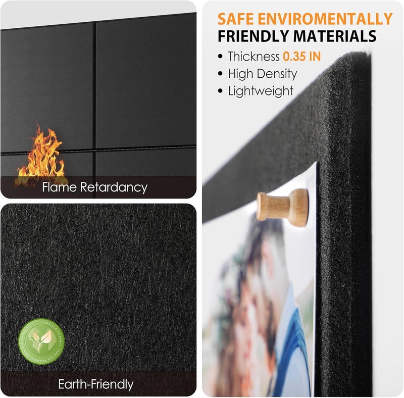 MaxGear Large Cork Board Alternative 47"X35", 12 Pack Felt Wall Tiles With 80 Pushpins,Cork Boards For Walls Cork Board For Office Pin Board Tack Board Cork Board (Black) - Image 2