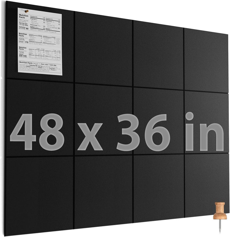 MaxGear Large Cork Board Alternative 47"X35", 12 Pack Felt Wall Tiles With 80 Pushpins,Cork Boards For Walls Cork Board For Office Pin Board Tack Board Cork Board (Black) - Image 1