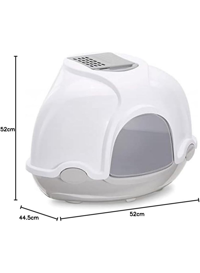 IMAC Ginger - Hooded Corner Shaped Litter Tray[Dimension - 52x52x44.5 cm, Color - Grey&White] - Image 2