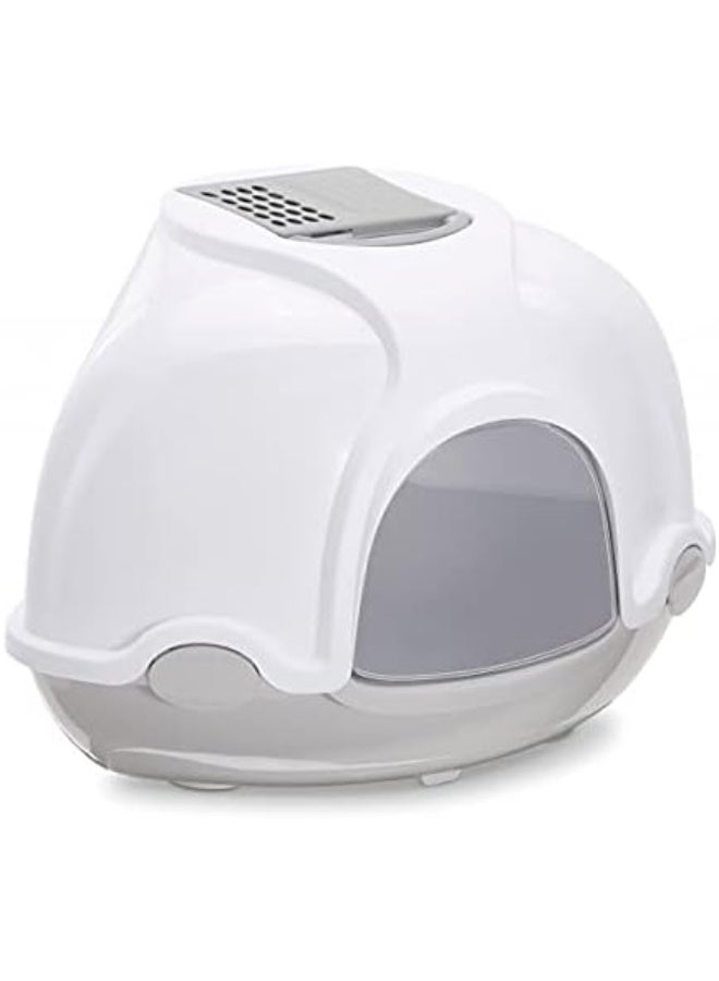 IMAC Ginger - Hooded Corner Shaped Litter Tray[Dimension - 52x52x44.5 cm, Color - Grey&White] - Image 1