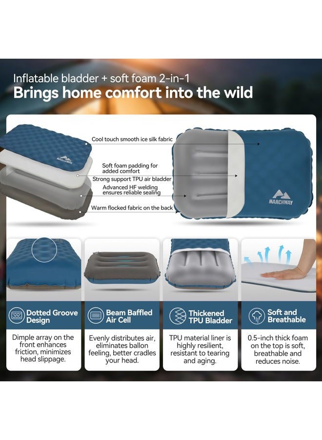 MARCHWAY Inflatable Camping Pillow with Foam Top - Lightweight Compact, Dual-Sided All-Season for Camping, Hiking, Backpacking, Car Travel (Blue) - Image 3
