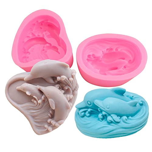 japleed 2Pcs Soap Molds Dolphin Silicone Molds 3D Sea Dolphin Shape Soap Candle Wax Mould Marine Epoxy Resin Casting Polymer Clay Art Craft Making Chocolate Fondant Cake Baking Mould Home Wedding Gift Decor - Image 1