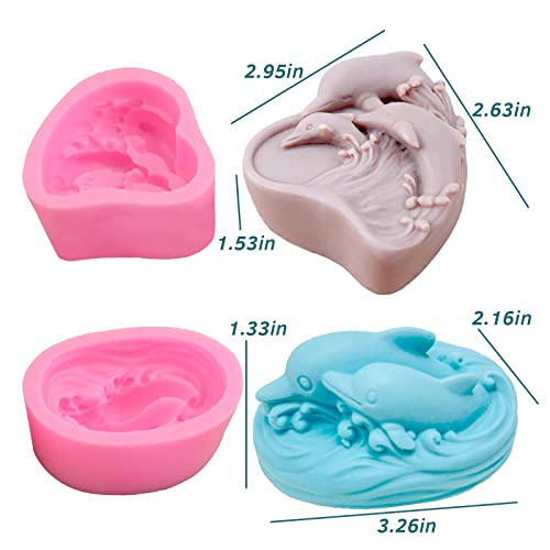 japleed 2Pcs Soap Molds Dolphin Silicone Molds 3D Sea Dolphin Shape Soap Candle Wax Mould Marine Epoxy Resin Casting Polymer Clay Art Craft Making Chocolate Fondant Cake Baking Mould Home Wedding Gift Decor - Image 2