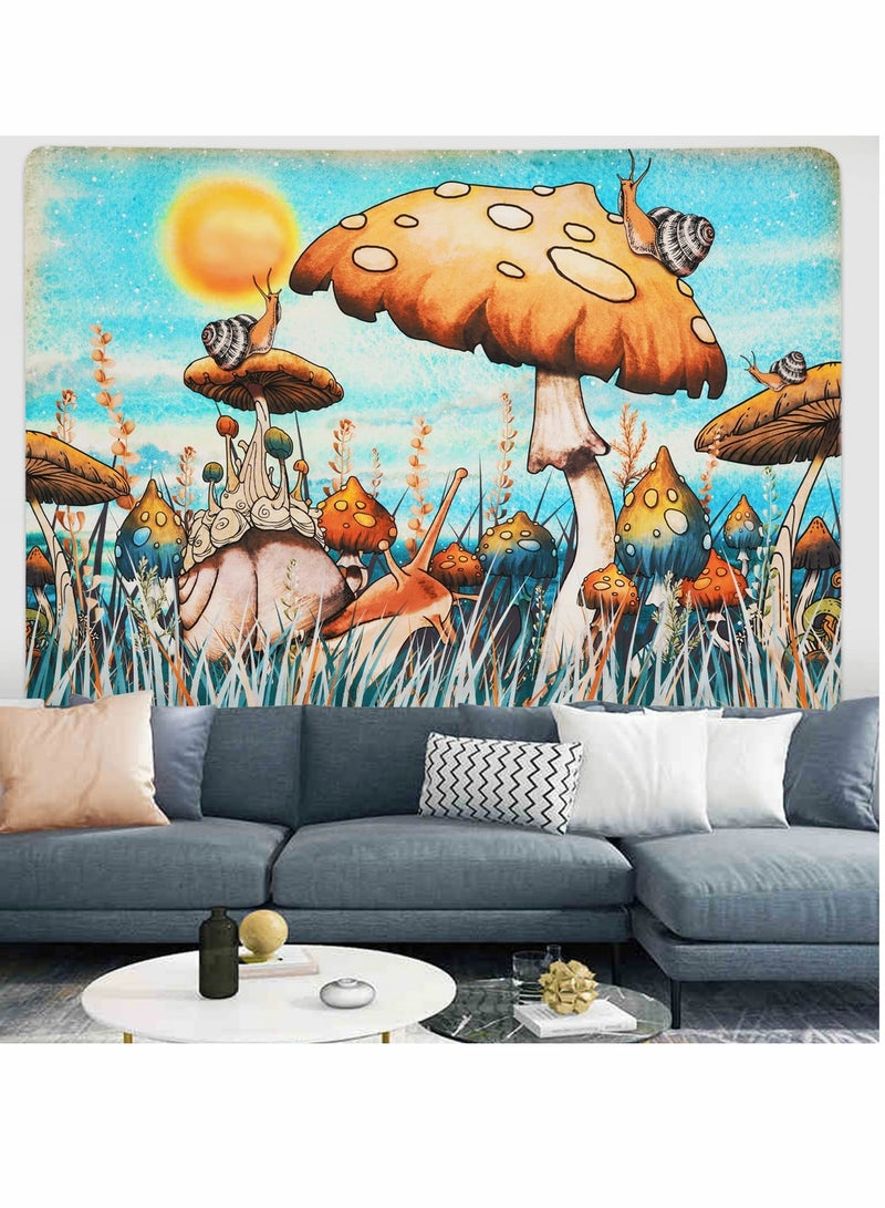 Barakah Trippy Mushroom Tapestry Moon and Stars Snail Fantasy Plants Leaves Wall Hanging for Room(51.2 x 59.1 inches) - Image 1