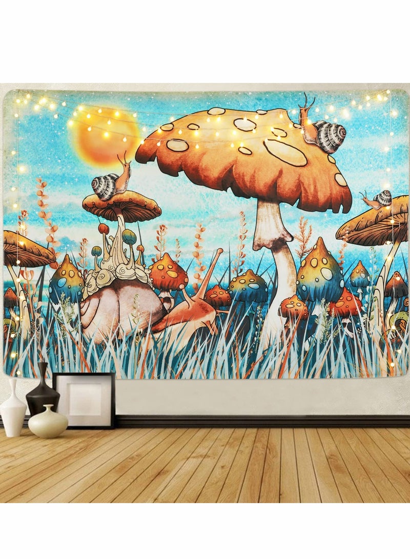 Barakah Trippy Mushroom Tapestry Moon and Stars Snail Fantasy Plants Leaves Wall Hanging for Room(51.2 x 59.1 inches) - Image 2