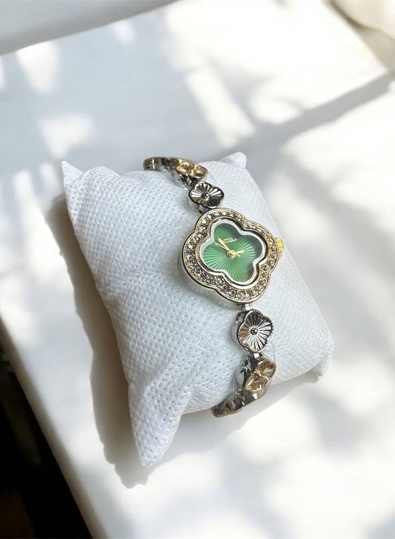 مونتيرا ساعة يد نسائية - وجه أخضر مزخرف مع سوار معدني - Image 3