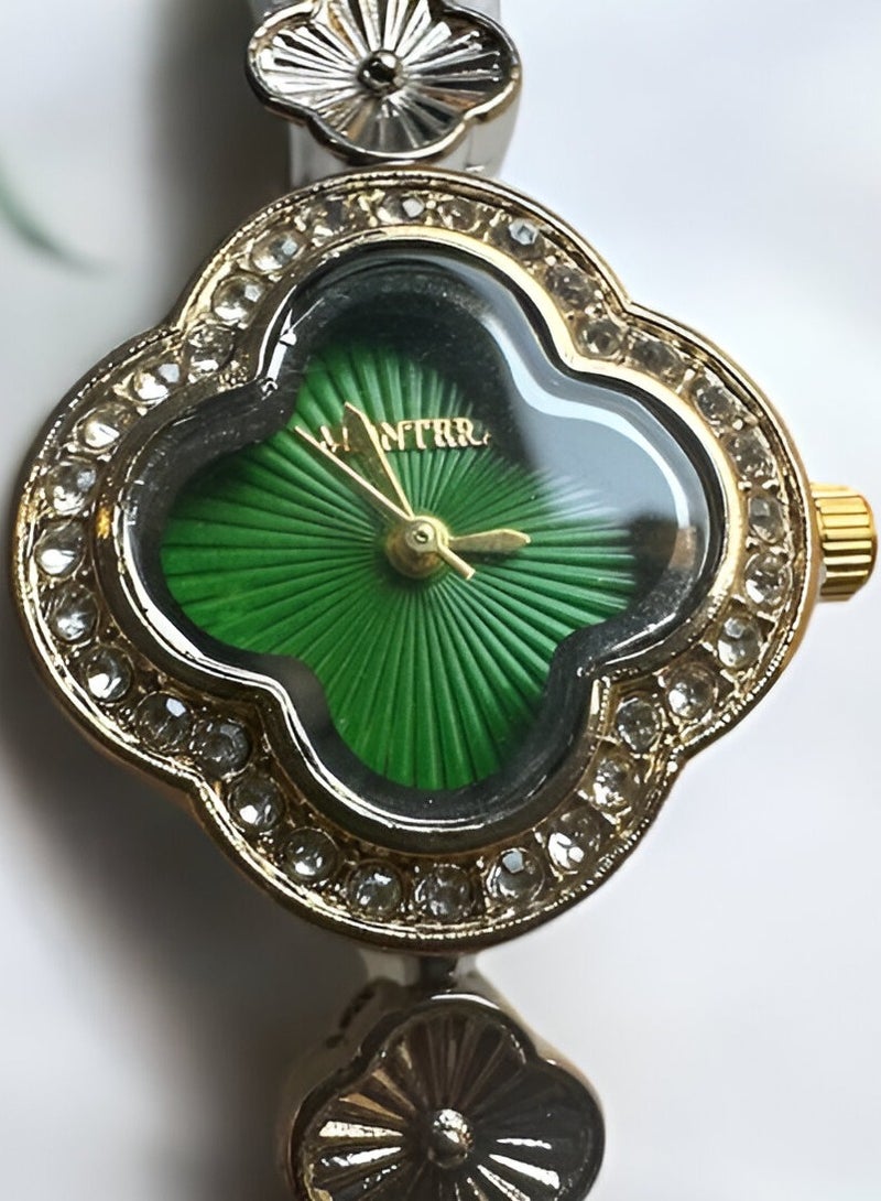 مونتيرا ساعة يد نسائية - وجه أخضر مزخرف مع سوار معدني - Image 4