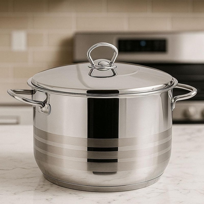 sahaba Stainless Steel Stock Pot, Encapsulated Induction Ready Cooking Pot with Lid, Oven Safe, Dishwasher Safe Premium Stainless steel 18/10 Soup bonera Casserole (20 Cm (3L)) - Image 1