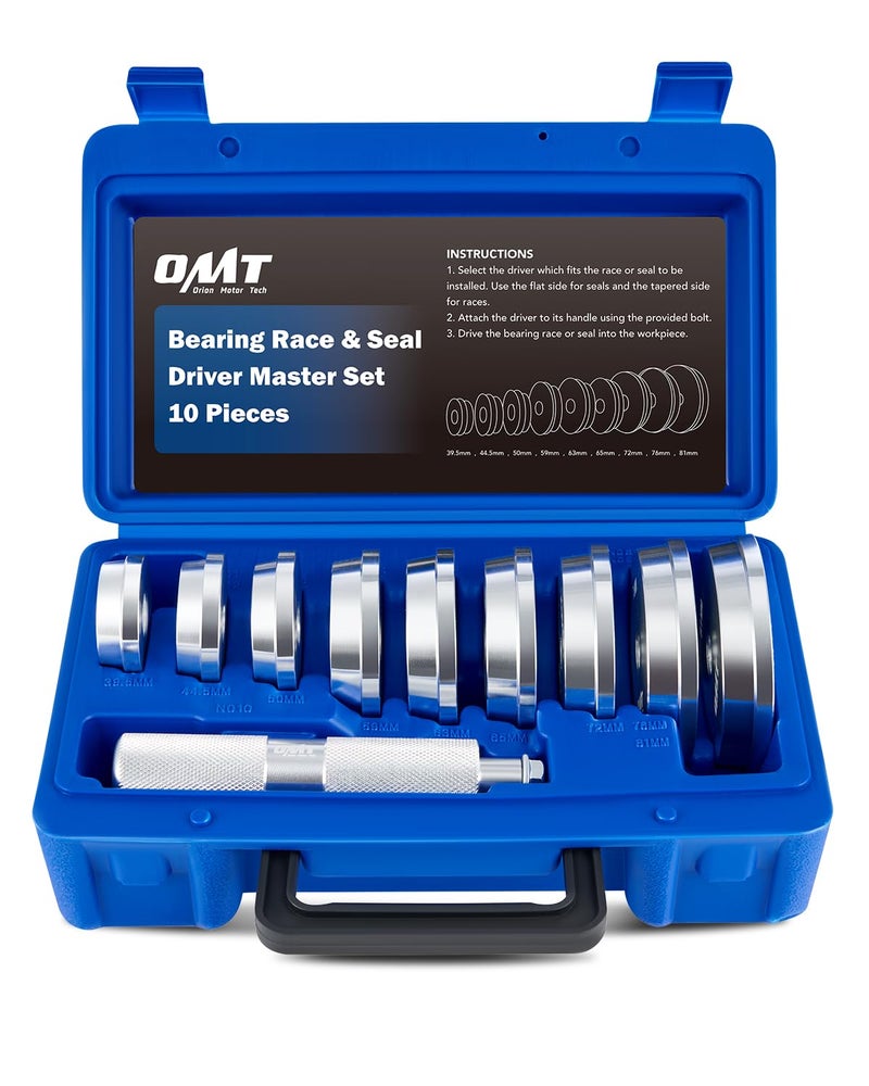 Orion Motor Tech Bearing Press Kit, 10pc Bearing Race and Seal Driver Set with Seal Driver and 9 Bearing Adapters, Seal Installer Bearing Driver Kit for Bearing Installation - Image 1