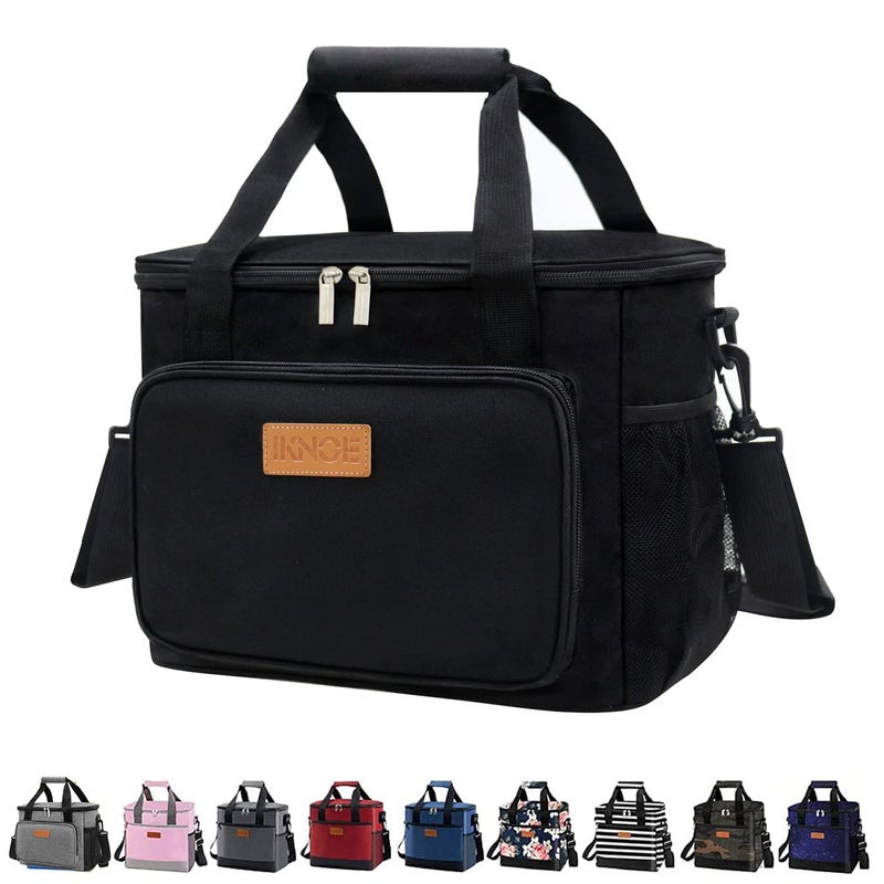 iknoe iknoe Insulated Thickened Lunch Bag for Women  Men 14L Soft Coolers Leak Proof Insulated Tote Bags with Zippered Top Great for WorkPicnic and Beach Black 18Can 