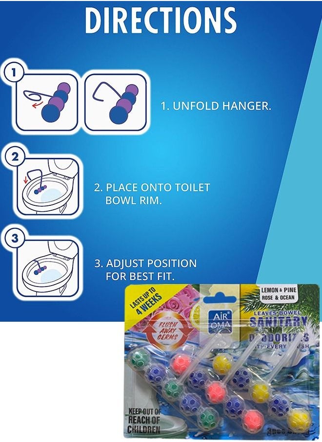 Air OMA - 15 Balls Power Active Toilet Rim Hanger Block Toilet Bowl Cleaner Care with Anti-Limescale Cleaning Foam Dirt Protection and Extra Freshness - Image 1