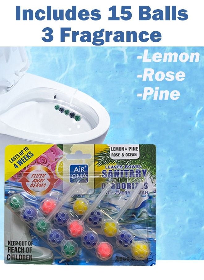 Air OMA - 15 Balls Power Active Toilet Rim Hanger Block Toilet Bowl Cleaner Care with Anti-Limescale Cleaning Foam Dirt Protection and Extra Freshness - Image 1