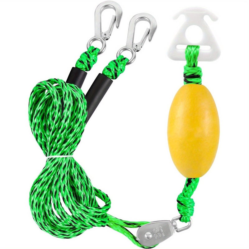 Heavy Duty Watersports Tow Harness With D Rings PE Material 1100 Lbs Tensile Strength For Towing Tube Water Ski Wakeboard Green Black 13 Feet - Image 2