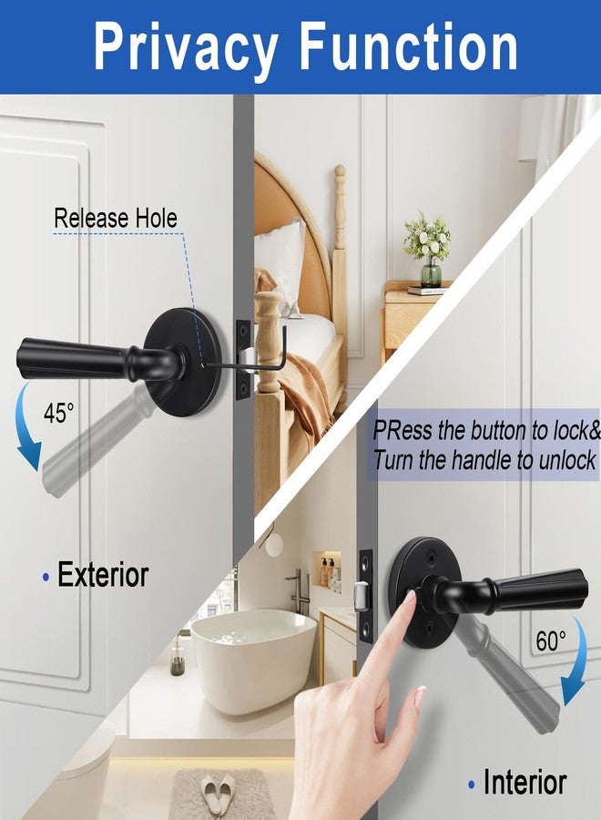 Orger 6 Pack Matte Black Interior Door Handle Round Privacy Door Lever Keyless, Bed and Bath Interior Door Lock Set Left & Right Hand Use, Modern Privacy Door Lock Black Finish, Stainless Steel - Image 2