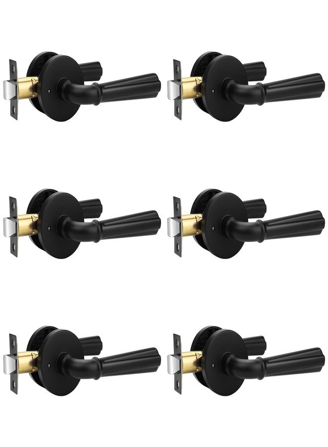 Orger 6 Pack Matte Black Interior Door Handle Round Privacy Door Lever Keyless, Bed and Bath Interior Door Lock Set Left & Right Hand Use, Modern Privacy Door Lock Black Finish, Stainless Steel - Image 1