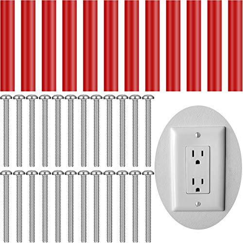 Ripeng 24 Pcs Outlet Spacers Electrical Outlet Box Extender Kit Includes 12 Switch and 12 Pcs 6-32 x 1-1/2 Inches Thread Flat Head Device Mounting Long Screws for Fix Wonky and Sunken(Red) - Image 1
