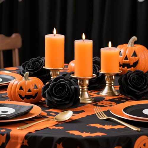 Homemory Halloween Orange Flameless Candles Battery Operated with Remote Timer Real Wax LED Pillar Candle for Halloween Decoration Fall Decor Harvest Festival Gifts H456 Set of 3 - Image 3