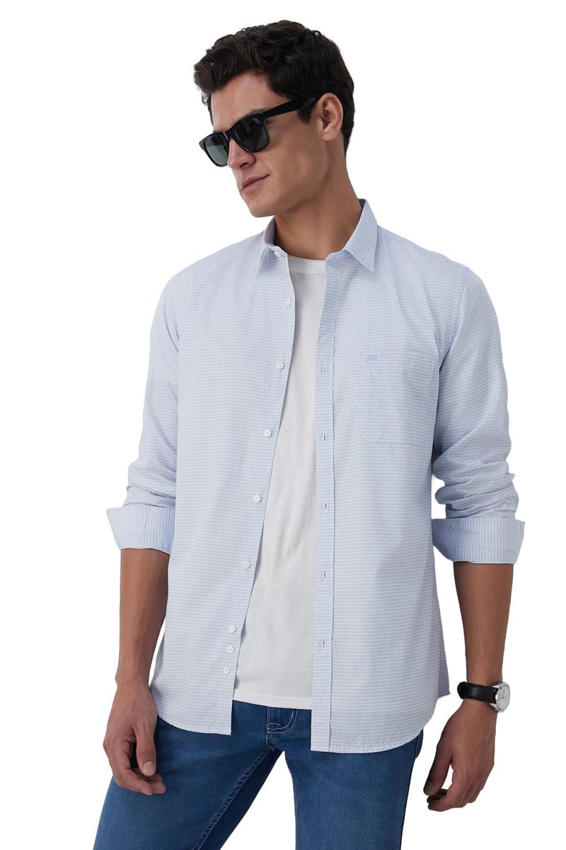 Peter England Men's Everyday Ditsy Print Slim Fit Full Sleeve Casual Shirt|100% Cotton,39,Light Blue - Image 1