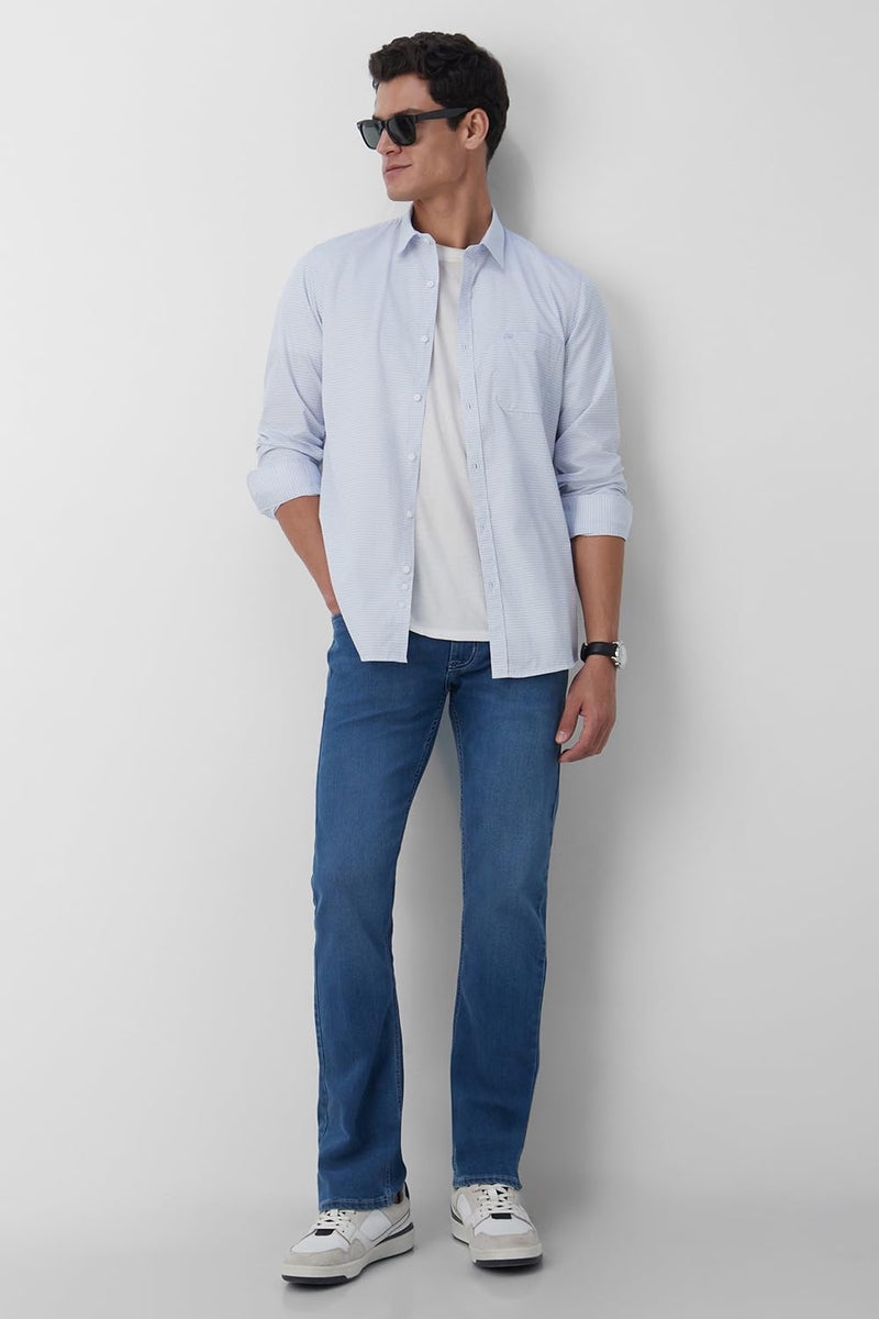 Peter England Men's Everyday Ditsy Print Slim Fit Full Sleeve Casual Shirt|100% Cotton,39,Light Blue - Image 5