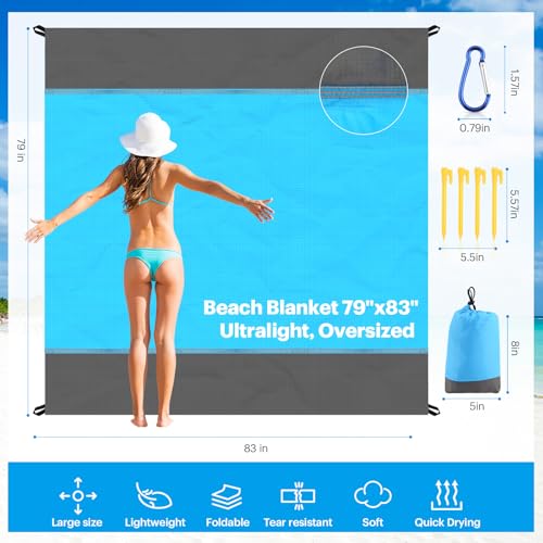 EASYFUN Beach Blanket Sandproof Oversized, 79''×83'' Extra Large Beach Mat, Portable Picnic Mat for Travel Camping Hiking, Lightweight Beach Essentials Family Water Resistant Mat Nylon 210T - Image 2