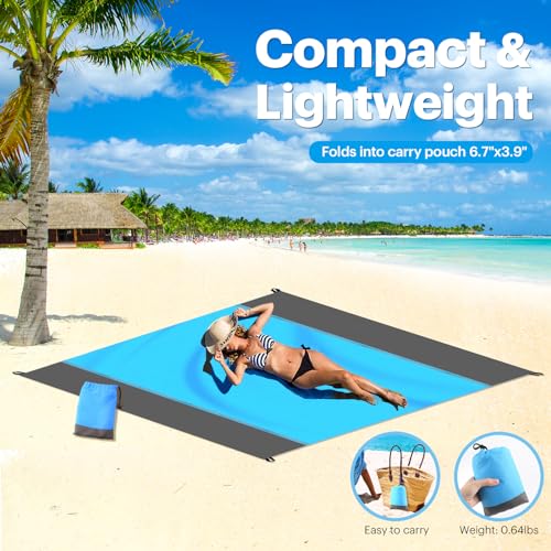 EASYFUN Beach Blanket Sandproof Oversized, 79''×83'' Extra Large Beach Mat, Portable Picnic Mat for Travel Camping Hiking, Lightweight Beach Essentials Family Water Resistant Mat Nylon 210T - Image 3