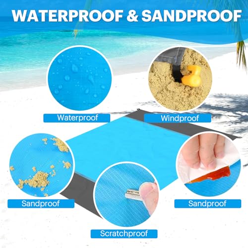 EASYFUN Beach Blanket Sandproof Oversized, 79''×83'' Extra Large Beach Mat, Portable Picnic Mat for Travel Camping Hiking, Lightweight Beach Essentials Family Water Resistant Mat Nylon 210T - Image 4