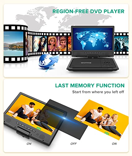 WONNIE 12.5" Portable DVD Player Car Headrest Video Player with 10.5" Swivel Screen, 5-Hours Rechargeable Battery, Car Headrest Holder, Dual Speakers, Support USB/SD Card/Sync TV, All Regions - Image 5