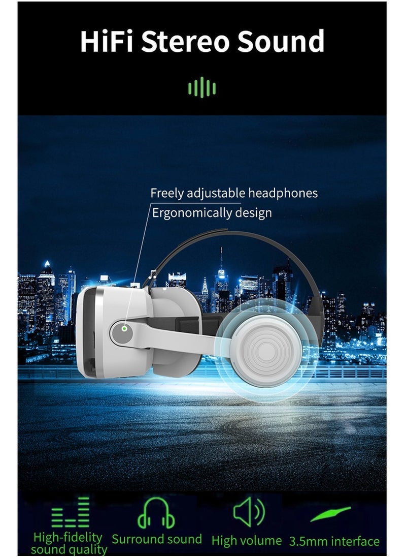 G15E VR نظارات IMAX 3D أفلام الواقع الافتراضي نظارات الواقع الافتراضي Google Cardboard Box VR خوذة للهاتف 4.7-7 بوصة، تدعم عصا التحكم في الألعاب (أسود)