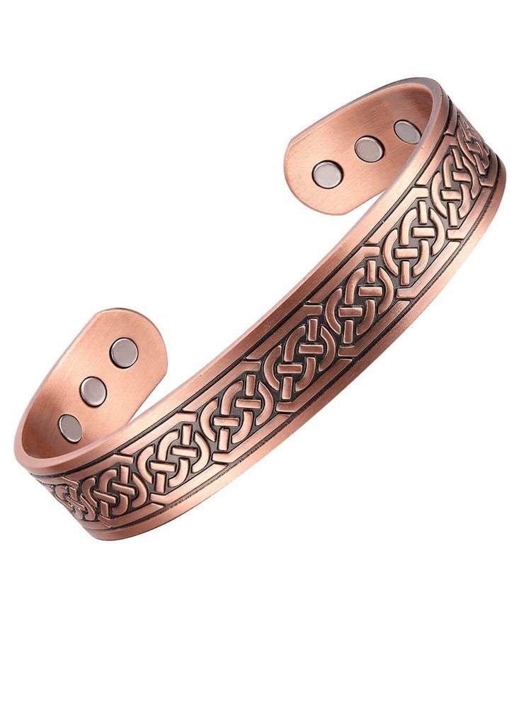 سوار نحاسي مغناطيسي كلاسيكي - إسوارة نحاس نقي بنقش السلسلة قابلة للتعديل - Image 1